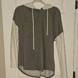 Gray and White Button-Up Hoodie